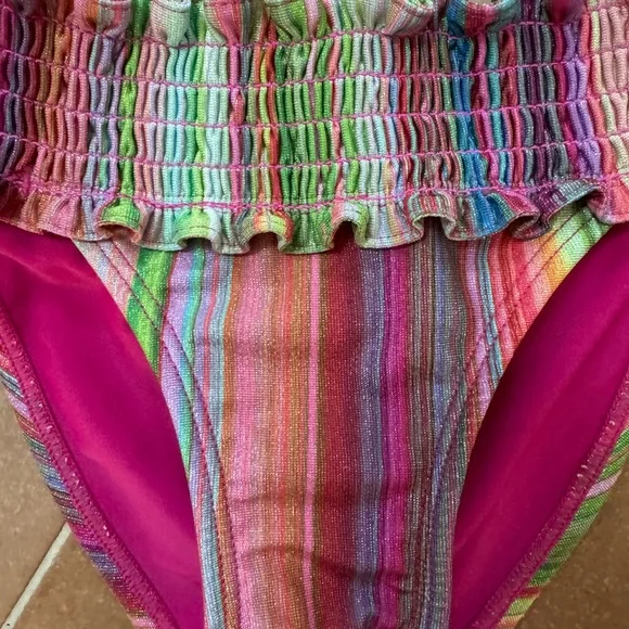 Pilyq PQ Swim Retro Stripe Smocked Girls Bikini - Picture 5 of 5
